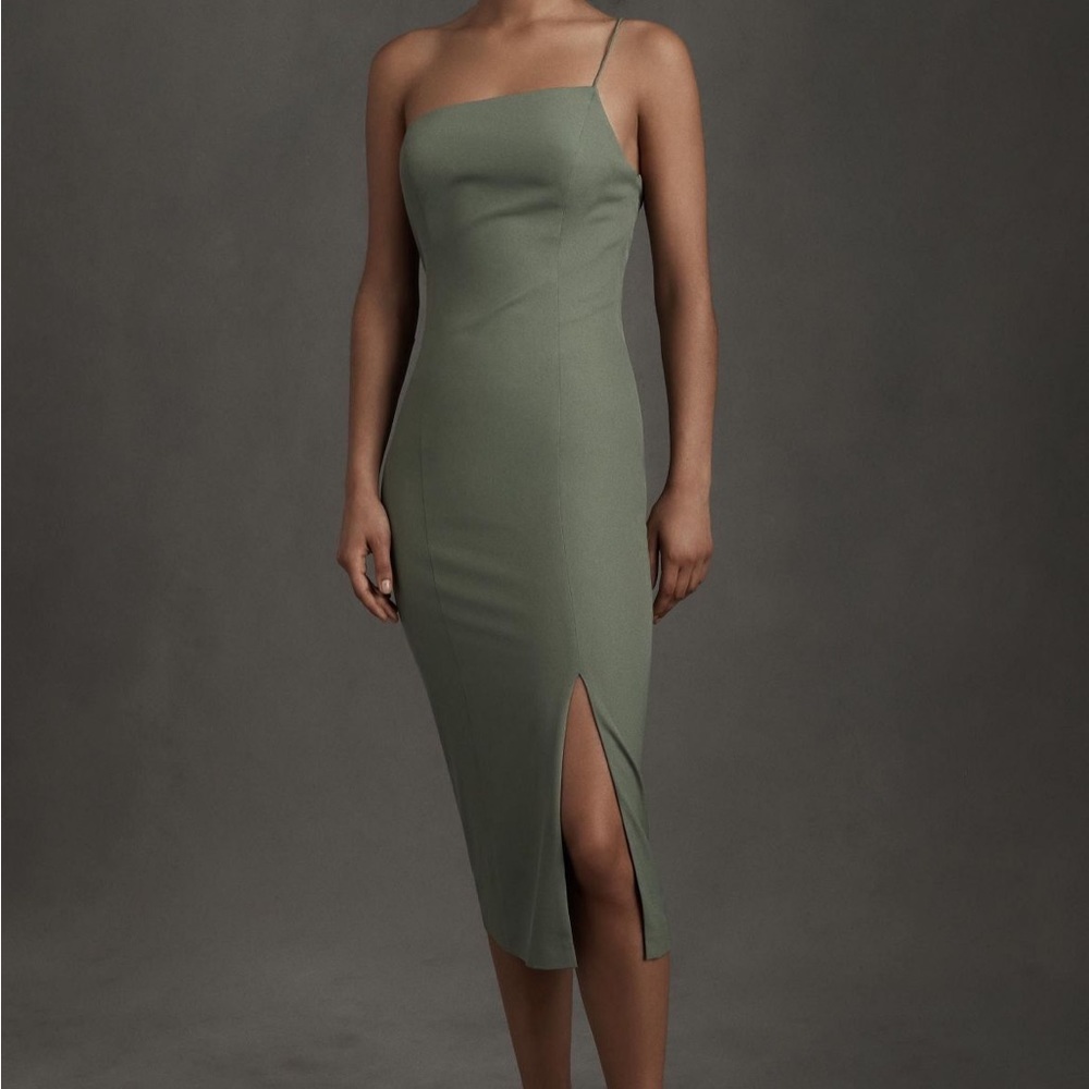 BHLDN Miranda Crepe Midi Dress Moss Green Size 2 NWT